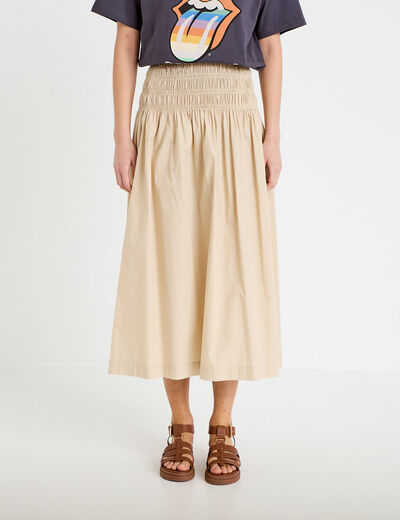 Jupon &eacute;vas&eacute; taille smock&eacute;e beige femme