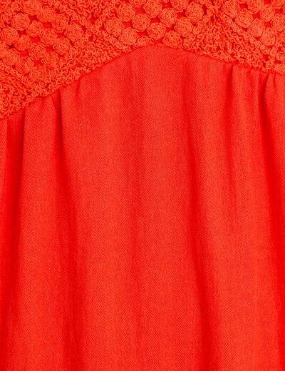 Robe bi-mati&egrave;re col v bretelles fines orange fonc&eacute; femme