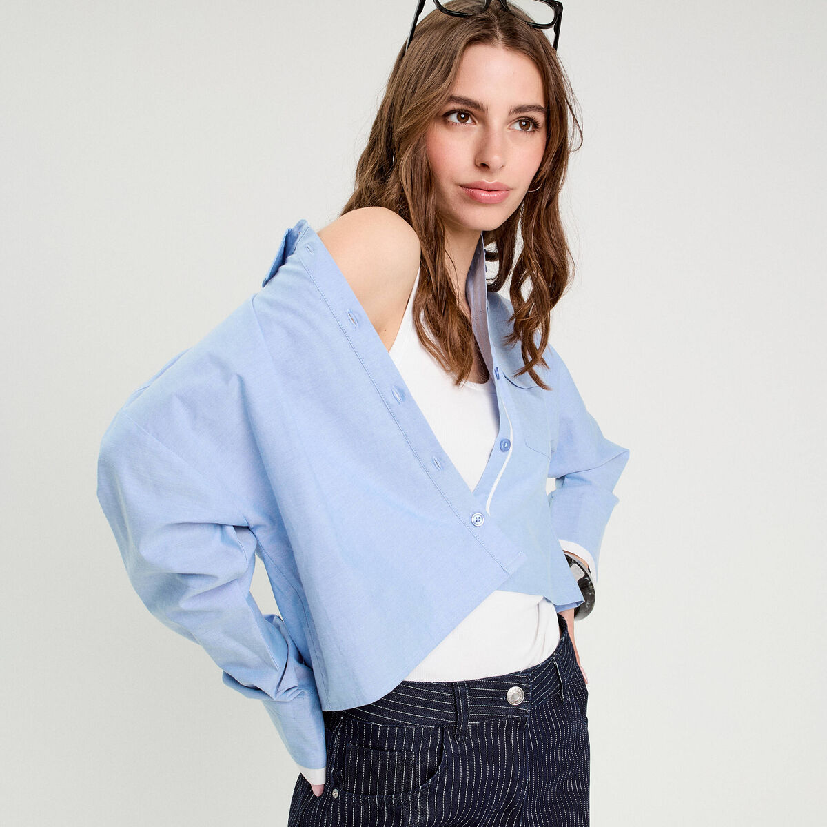 Chemise manches longues bleu ciel femme