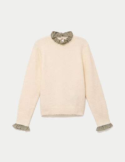 Pull col chemise manches longues sable femme