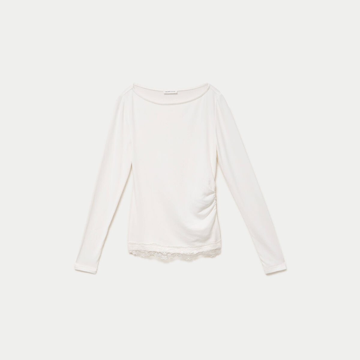 Doudou ajust&eacute; col bateau manches longues ecru femme