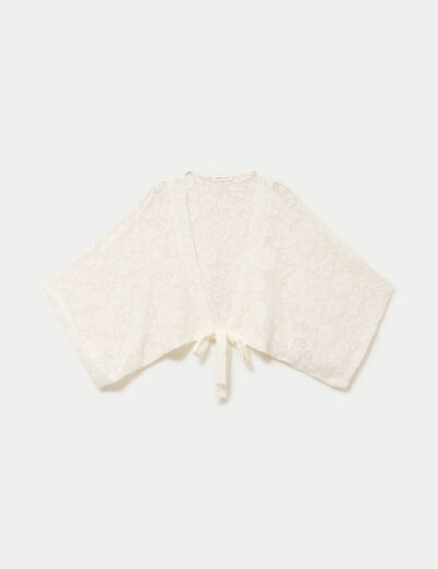 Kimono oversize ajour&eacute; ecru femme