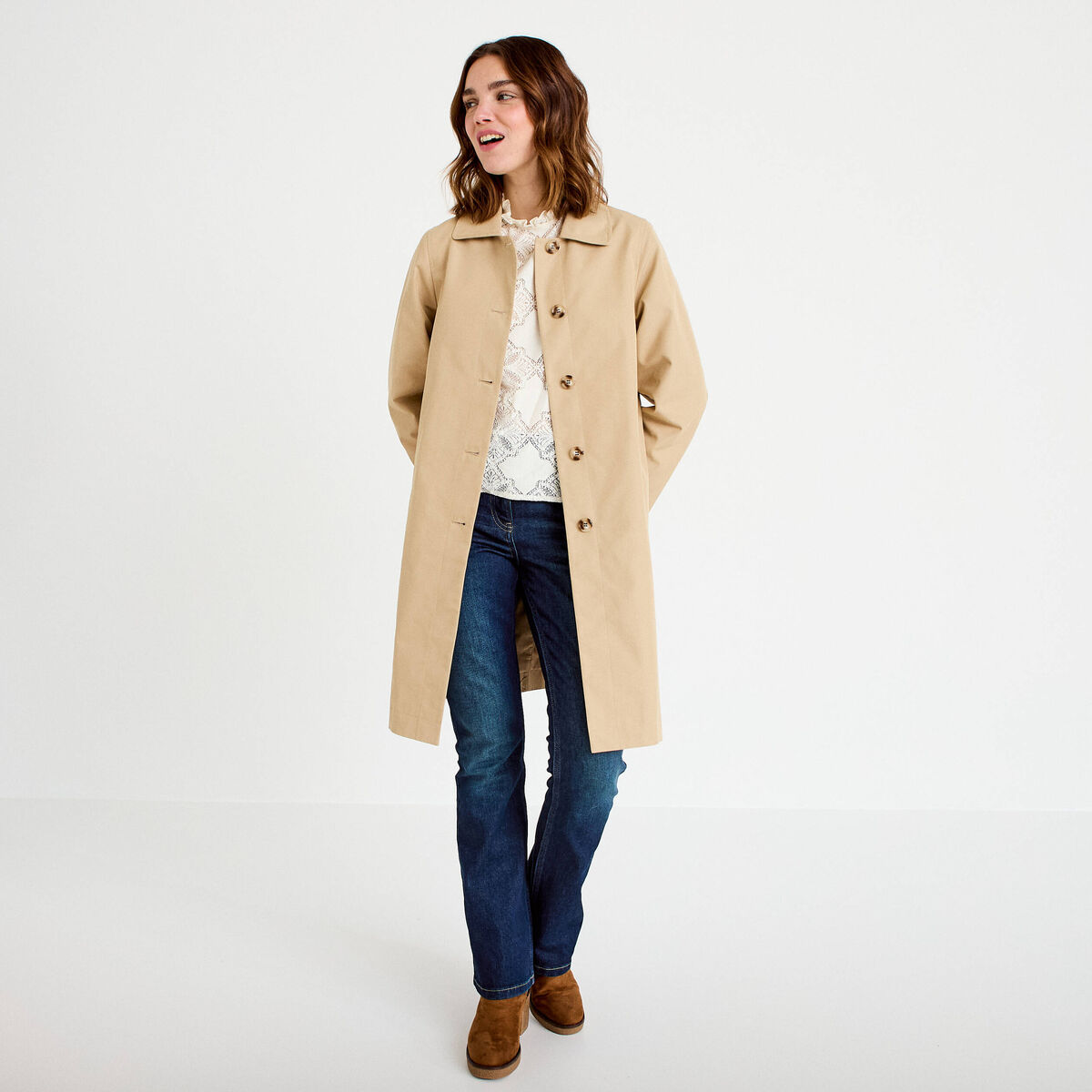 Trench col chemise sable femme
