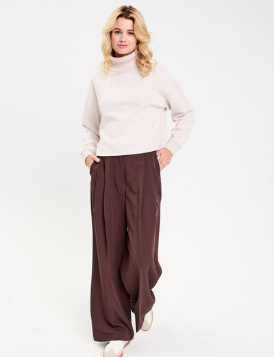 Sweat col roul&eacute; manches longues sable femme
