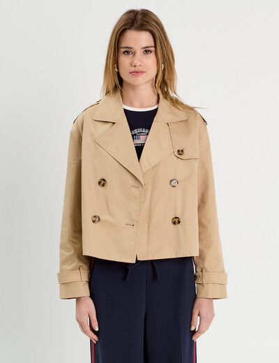 Trench court boutonn&eacute; sable femme