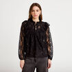 Blouse col rond manches longues dentelle noir femme