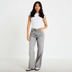 Jeans wide leg taille haute denim gris femme