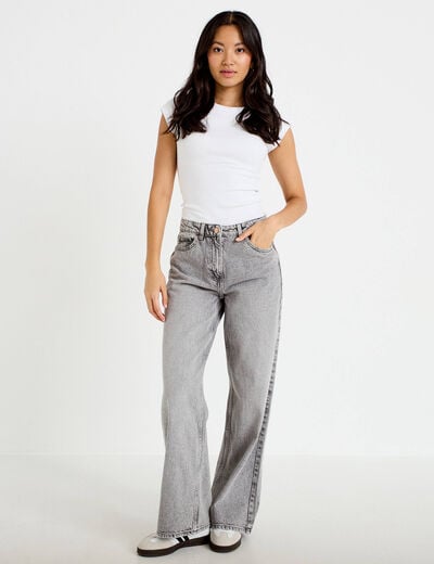 Jeans wide leg taille haute denim gris femme