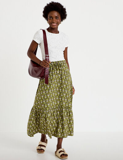 Jupe longue &eacute;vas&eacute;e vert femme