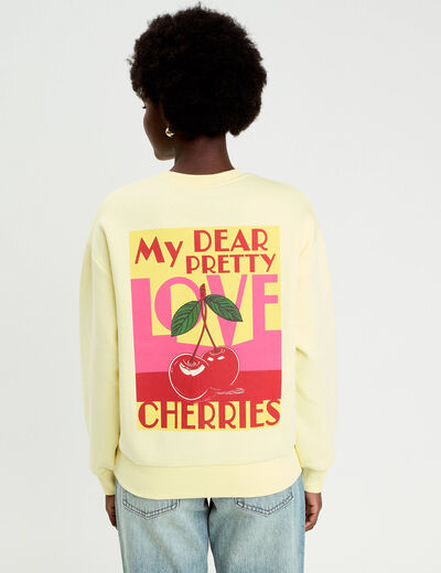 Sweat col rond manches longues jaune clair femme