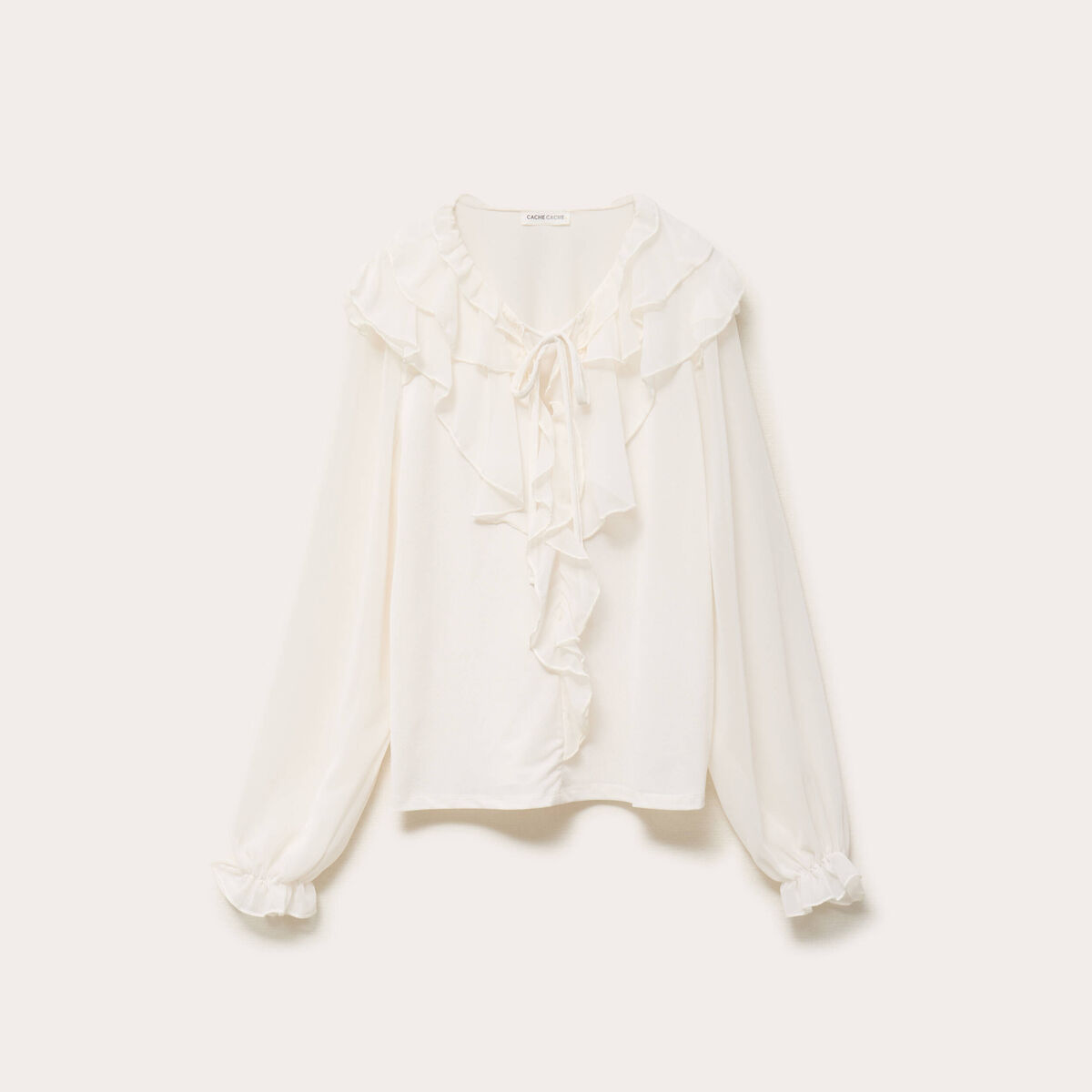 Blouse col v manches longues ecru femme