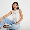 Blouse sans manches plastron brod&eacute; ecru femme