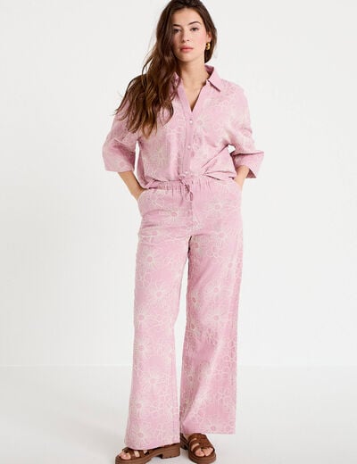 Pantalon large taille standard rose clair femme