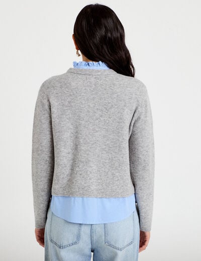 Gilet 2-en-1 col chemise manches longues gris clair femme