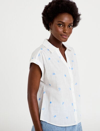 Blouse droite sans manches col rond blanc femme