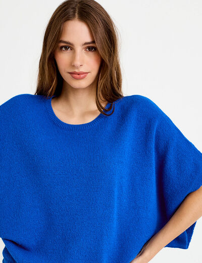 Pull oversize col rond manches courtes bleu electrique femme