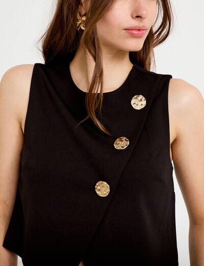 Top ajust&eacute; court sans manches col rond noir femme