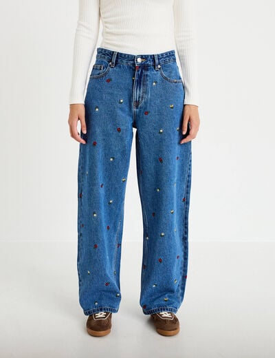 Jean avec broderie bleu femme
