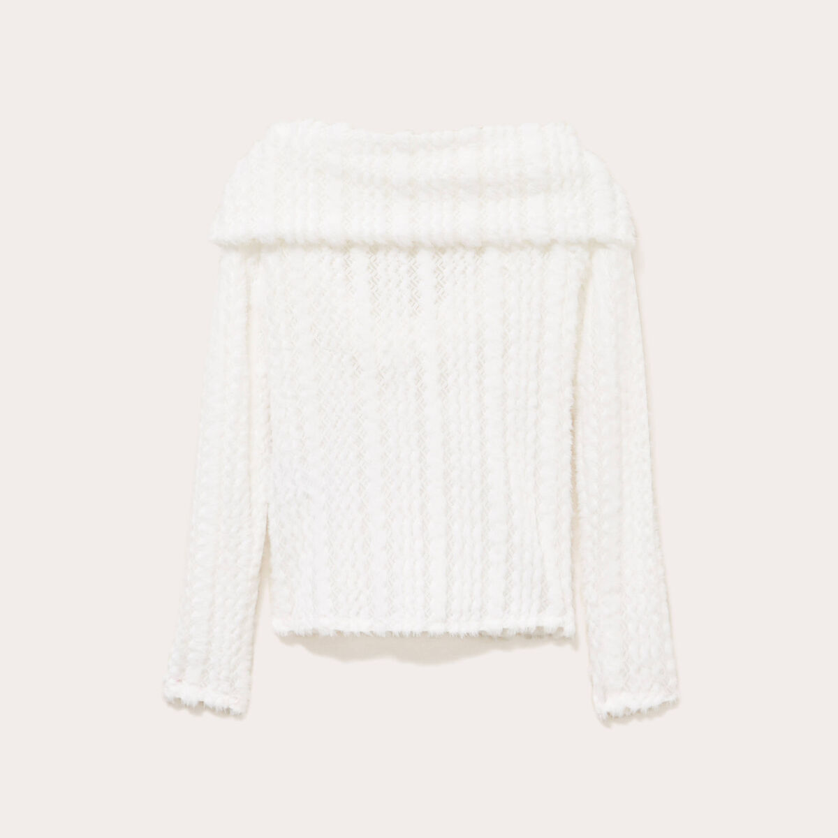 Pull cintr&eacute; court col bardot ecru femme