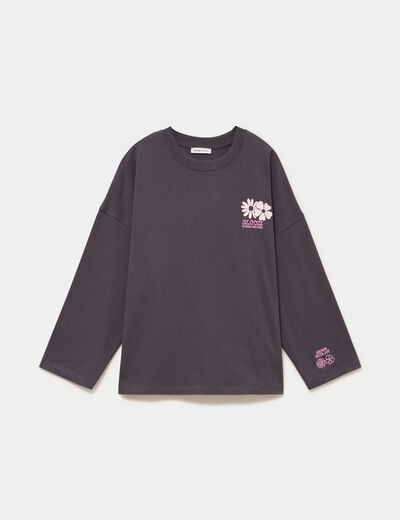Sweat oversize col rond manches longues gris fonc&eacute; femme