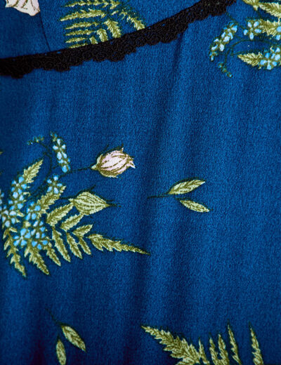 Robe longue &eacute;vas&eacute;e col coeur Bridgerton bleu fonc&eacute; femme