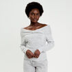 Pull col bardot manches longues gris clair femme