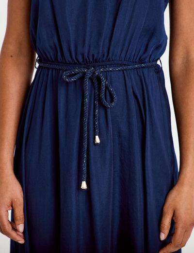 Robe longue &eacute;vas&eacute;e col v bretelles bleu marine femme