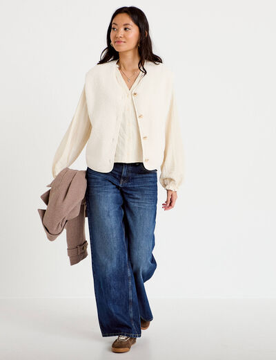 Gilet sans manches effet polaire ecru femme