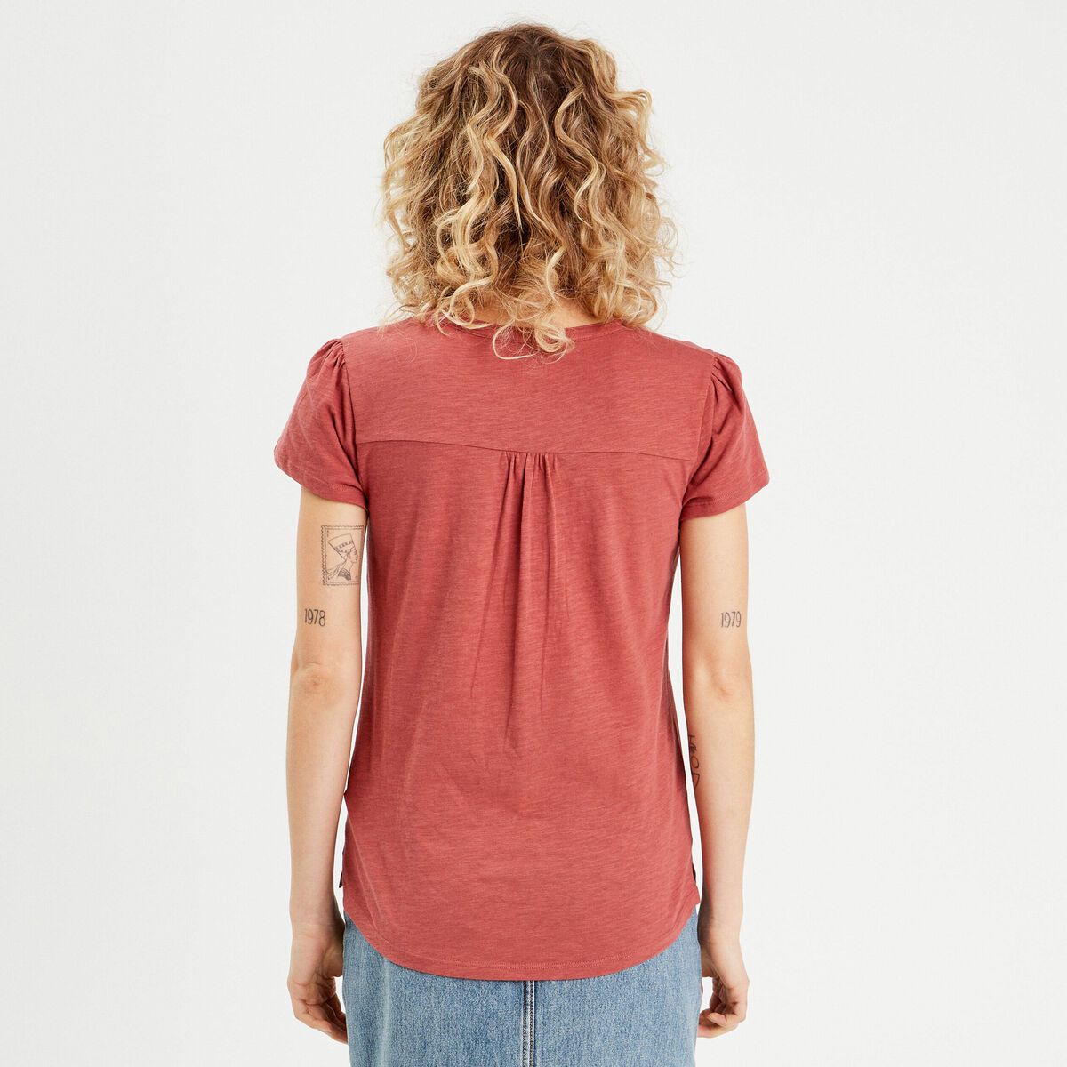 T-shirt boutonn&eacute; sur le devant vieux rose femme