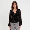 Blouse brod&eacute;e volant&eacute;e noir femme