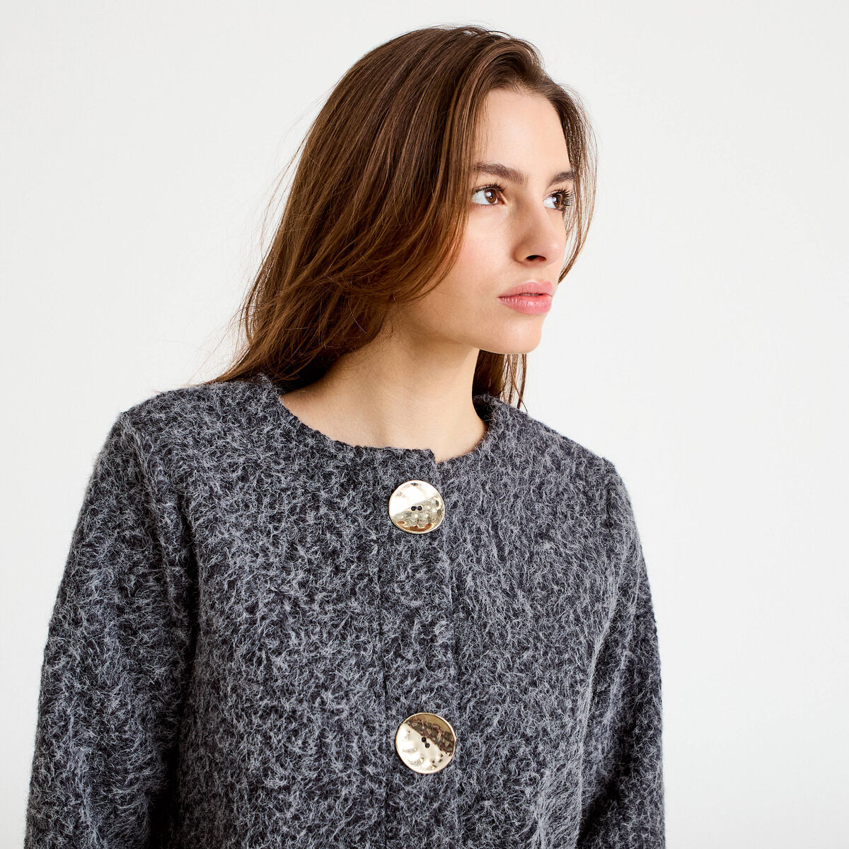 Veste effet polaire gris fonc&eacute; femme