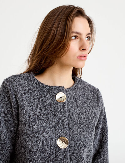 Veste effet polaire gris fonc&eacute; femme