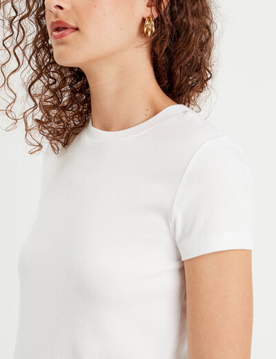 T-shirt c&ocirc;tel&eacute; ajust&eacute; manches courtes blanc femme