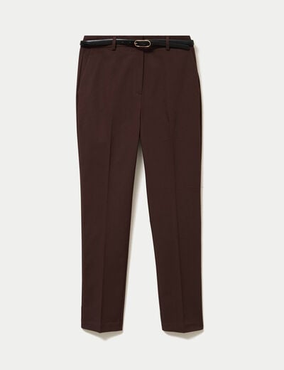 Pantalon cigarette ceintur&eacute; marron fonc&eacute; femme