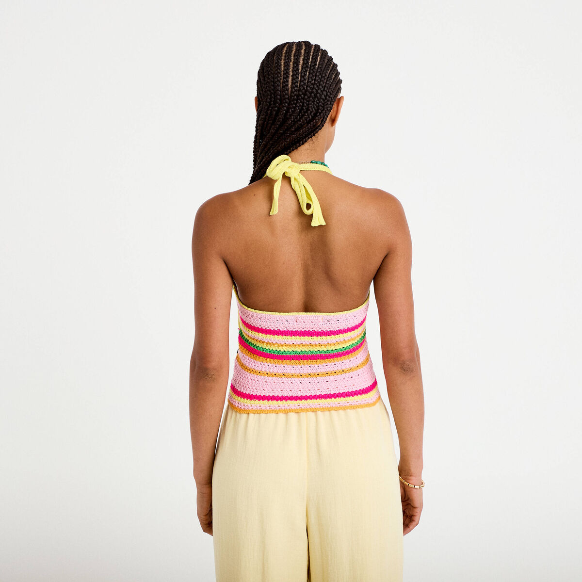 D&eacute;bardeur crochet cropped multicolore femme