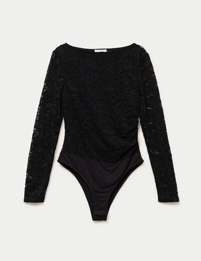Body ajust&eacute; dentelle col bateau noir femme