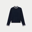 Pull col rond manches longues bleu marine femme