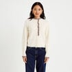 Gilet col rond manches longues ecru femme