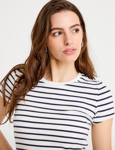 T-shirt c&ocirc;tel&eacute; ajust&eacute; blanc femme