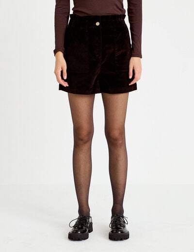 Short large en velours marron fonc&eacute; femme
