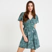 Robe courte &eacute;vas&eacute;e col v manches courtes bleu femme