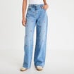 Jean wide leg taille haute brod&eacute; denim double stone femme