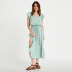 Blouse cintr&eacute;e col v manches courtes vert pastel femme