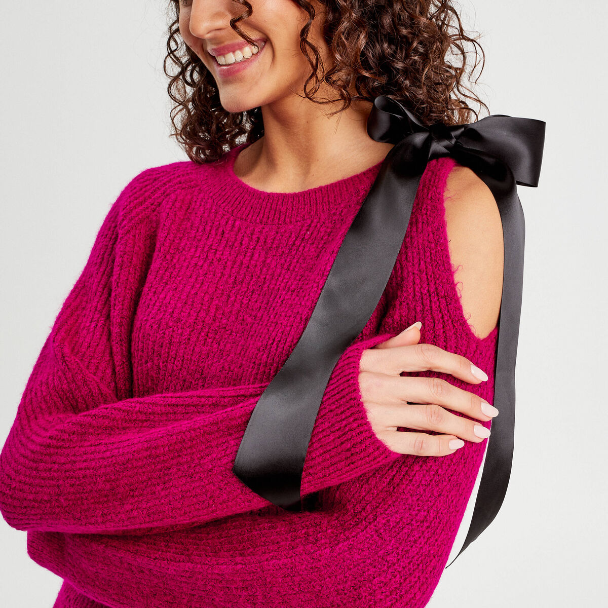 Pull avec noeud rose fushia femme