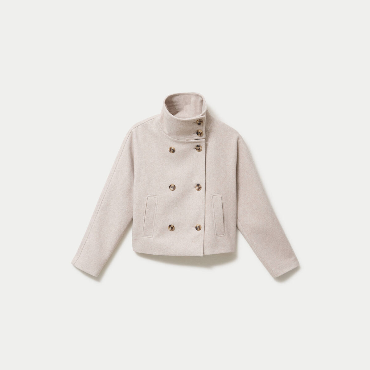 Veste chin&eacute;e col montant manches longues beige femme