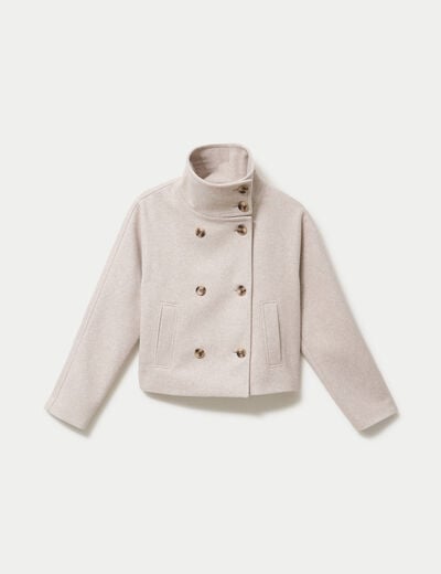 Veste chin&eacute;e col montant manches longues beige femme