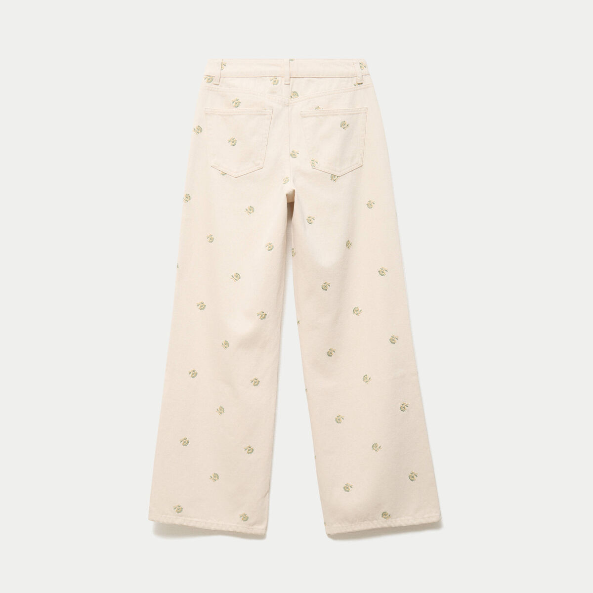 Jean wide leg broderie taille haute denim blanc femme