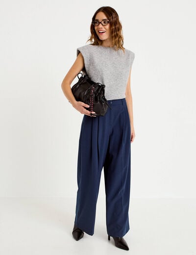 Pull sans manches col rond gris clair femme