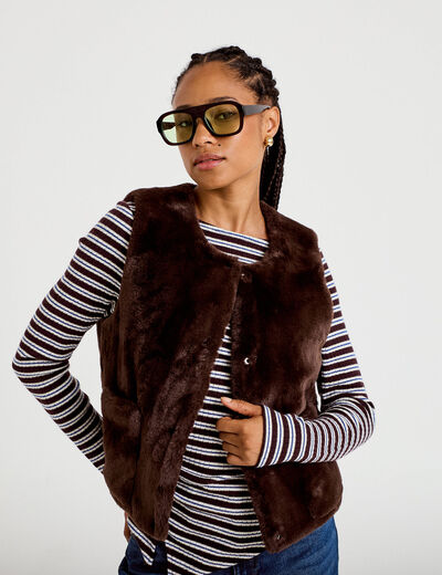 Gilet r&eacute;versible sans manches marron fonc&eacute; femme