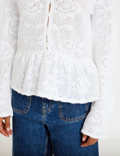 Pull ajour&eacute; p&eacute;plum manches longues ecru femme